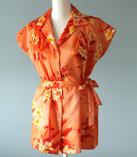 Camicetta Pomare vintage anni 60 70 donna hawaiana taglia 10 floreale arancione