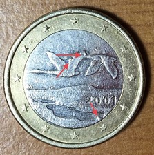 Moneta 1 Euro 2001 Finlandia Cigni Uccelli circolata rara collezione errore coni