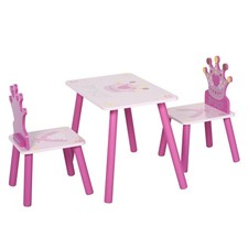 HOMCOM Set Tavolo e 2 Sedie Tema Principesse per Cameretta Bambini in Legno Rosa