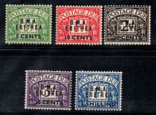 Eritrea 1948 Sass. 1-5 francobolli nuovi 100% affrancatura occupazione italiana, BMA