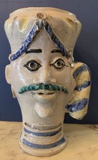 antico GRANDE FIGURA TESTA VASO MAIOLICA CERAMICA TESTA DI MORO CALTAGIRONE