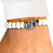 Bracciale da uomo con teschi elastico braccialetto in legno naturale donna surf