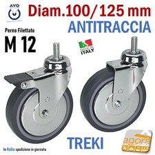 RUOTA GIREVOLE D125mm GRIGIA PERNO M12 ANTITRACCIA CROMATA AVO TREKI FRENO RUOTE