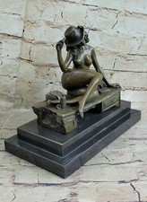 100% Bronzo Scultura Firmato Originale Vitale Burlesque Ballerina Con Hat Figura
