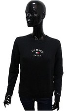 Tommy Jeans Felpa Donna S Nera Cotone Logo Ricamato Maglia Girocollo Originale