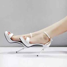 sandali stiletto 11 cm bianco gioiello spillo tacco pelle sintetica 1426