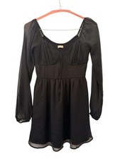 Hollister Vestito Nero Top M Capriccioso Gotico Strega Y2K Babydoll Contadino Mini
