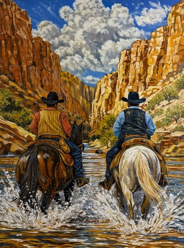 Dipinto olio originale cowboy