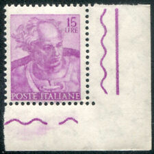 1961 Italia Repubblica Michelangiolesca 15 lire stampa evanescente angolo cert.