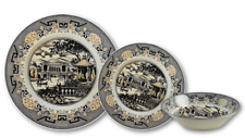 Royal Stafford Set di piatti e ciotole in ceramica nero e oro Riverside 3 pezzi