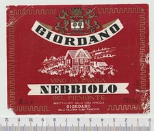 GIORDANO Nebbiolo vino da tavola Alba Piemonte 80s  wine label etichetta