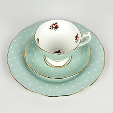 Royal Albert - Polka Rose - 1x set tazza da tè, piattino e piatto da dessert verde menta