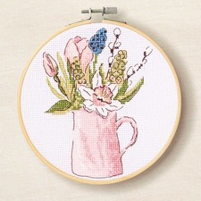 Kit punto croce contato DMC con telaio "Brocca del giardino di primavera", diam.