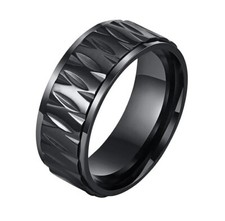 ANELLO UOMO GOTICO SOLCATO ACCIAIO INOSSIDABILE NERO MISURA 10 US