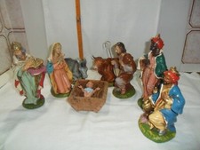 Statuine presepe in cartapesta vintage Natività 5 pezzi +3 Re Maggi serie 20 cm