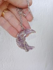 Collana ciondolo luna autentica ametista pietra naturale con GARANZIA e NUOVA