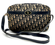 Borsa a tracolla originale Christian Dior CD logo Trotter tela blu navy x marrone NS101181