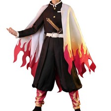Costume Demon Slayer Rengoku Kyoujurou cosplay Halloween vestito kimono mantello set