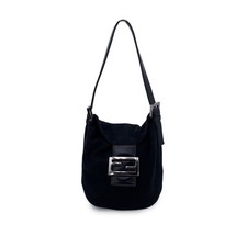 Autentica borsa a tracolla Fendi in tessuto nero mini baguette borsetta