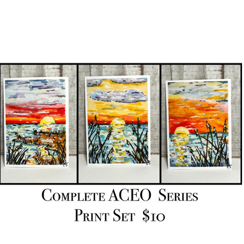 Ocean sunrise aceo print set - ocean,