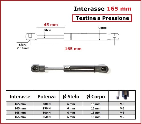 Pistone gas interasse 165 - gas, mm