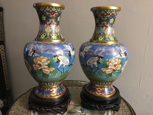 Cloisonne paire vases bronze - cloisonne,