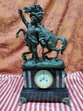 antico orologio in marmo nero e rosa + pendolo + chiave - decorazione regule pat