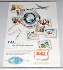 Pubblicita' SAS SCANDINAVIAN AIRLINES Aerei anni 50 clipping 24x33 Aeroplani 12