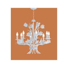 LAMPADARIO GRANDE FIORI E FOGLIE 8 LUCI ART.B8 COLORE BIANCO FERRO BATTUTO NUOVO