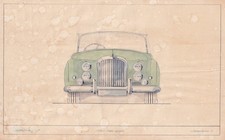 BENTLEY CONTINENTAL V, TWIN HEAD LIGHTS , PEN & INK WATER COLOURED GOUACHE.