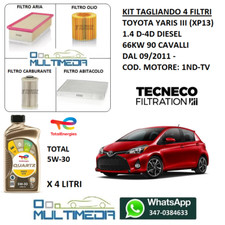 KIT TAGLIANDO 4 FILTRI OLIO TOTAL 5W30 TOYOTA YARIS III 1.4 D-4D 66KW 90 CV