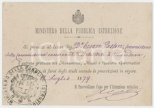 1879 MANTOVA Tessera di Cesare PASTORE per accesso ai musei del Regno d'Italia