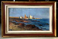 GRANDE QUADRO DIPINTO OLIO Ferruccio Ferrario SARDEGNA Cala Gonone il Porto '900