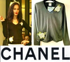 Maglione Chanel Vintage 2003 Nero Cristallo Perline Cashmere Top 36 38 4 6 Vintage S M