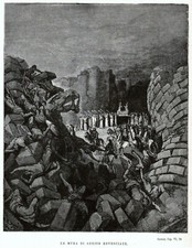 ?  ANTICA STAMPA GUSTAVO DORE' LE MURA DI GERICO ROVESCIATE EPOCA 1930 -M-1062