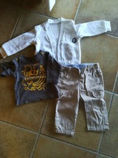 COMPLETO NEONATO 6 MESI, PANTALONE DI TELA CARGO,  CARDIGAN E MAGLIETTA T-SHIRT 