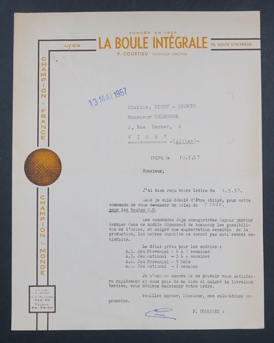 Facture 1957 lyon courtieu - 1957,
