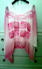 Casacca / tunica di seta e poliestere, foderata. Bianco rose. Tg.  44 it, L.