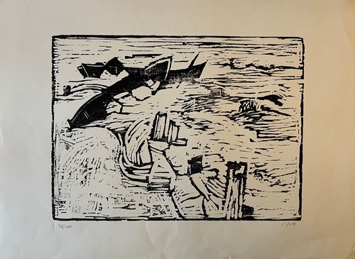Holzschnitt boote strand - holzschnitt,
