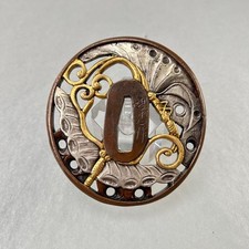 Nihonto Tsuba rame terra inciso oro argento placcato artigianato arte antica