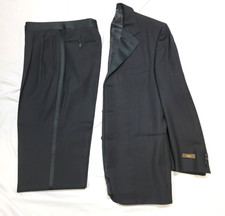 Nuovo CANALI smoking lana uomo 40 R EU 50 nero tre bottoni raso righe ITALIA