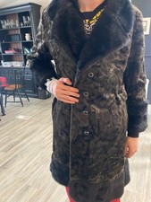 Cappotto visone tosato vintage con bordo in pelliccia taglia media