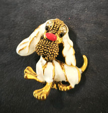 spilla vintage americana anni 70 a forma di cane smalto bianco  - vtg  brooch