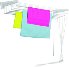 67914 Stendibiancheria a Saliscendi Da Parete E Soffitto, Acciaio/Resina, Bianco