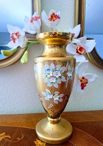 Vaso oro dorato smaltato - , fiori