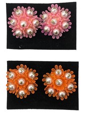 ORECCHINI CLIP BOTTONE ORO FIORI E PERLE BIGIOTTERIA VINTAGE ANNI 70-90 CM 4