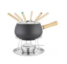 EVA SET FONDUE BOURGUIGNONNE FONDUTA 12 PEZZI NERO OPACO SATINATO con bruciatore