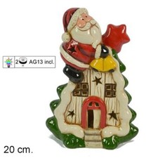 x Babbo Natale Su Casetta Albero Con Luci A Batteria 20cm dfh