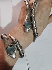 BARAKA vintage collana  bracciale serpenti  pelle intrecciata argento calcedonio