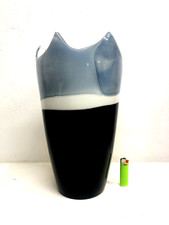 GRANDE VASO VINTAGE VETRO MURANO INCAMICIATO NERO GRIGIO BIANCO 36,5 cm/h  '900